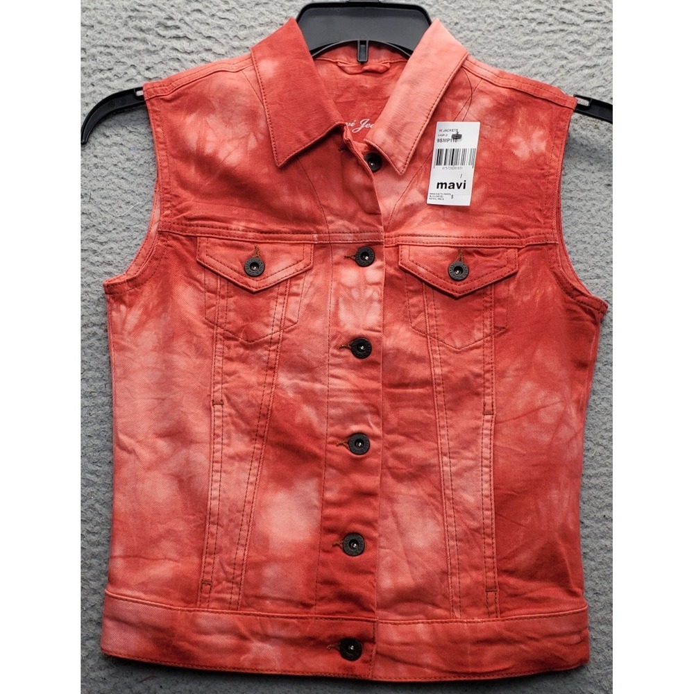 Mavi Jeans Vest Womens Multicolor Tie Dye Denim Sleeveless Collared Button-Front